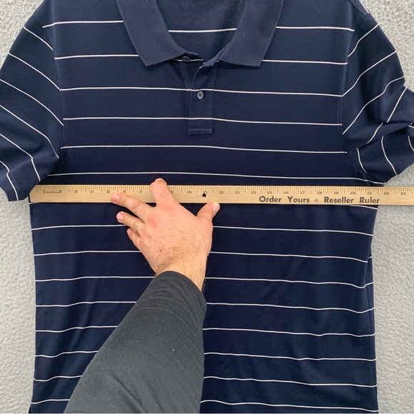 Vince Men’s L Classic Polo Shirt Black White Short Sleeve Stripe Cotton Collared - Picture 4 of 12